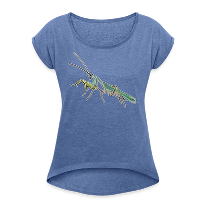 Frauen T-Shirt mit gerollten Ärmeln Sphodromantis lineola male - Denim meliert