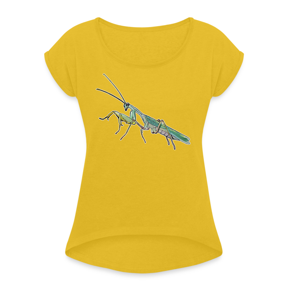 Frauen T-Shirt mit gerollten Ärmeln Sphodromantis lineola male - Senfgelb