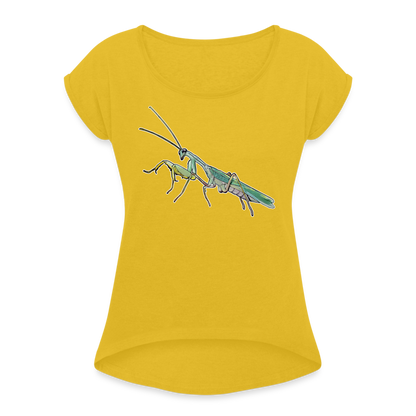 Frauen T-Shirt mit gerollten Ärmeln Sphodromantis lineola male - Senfgelb