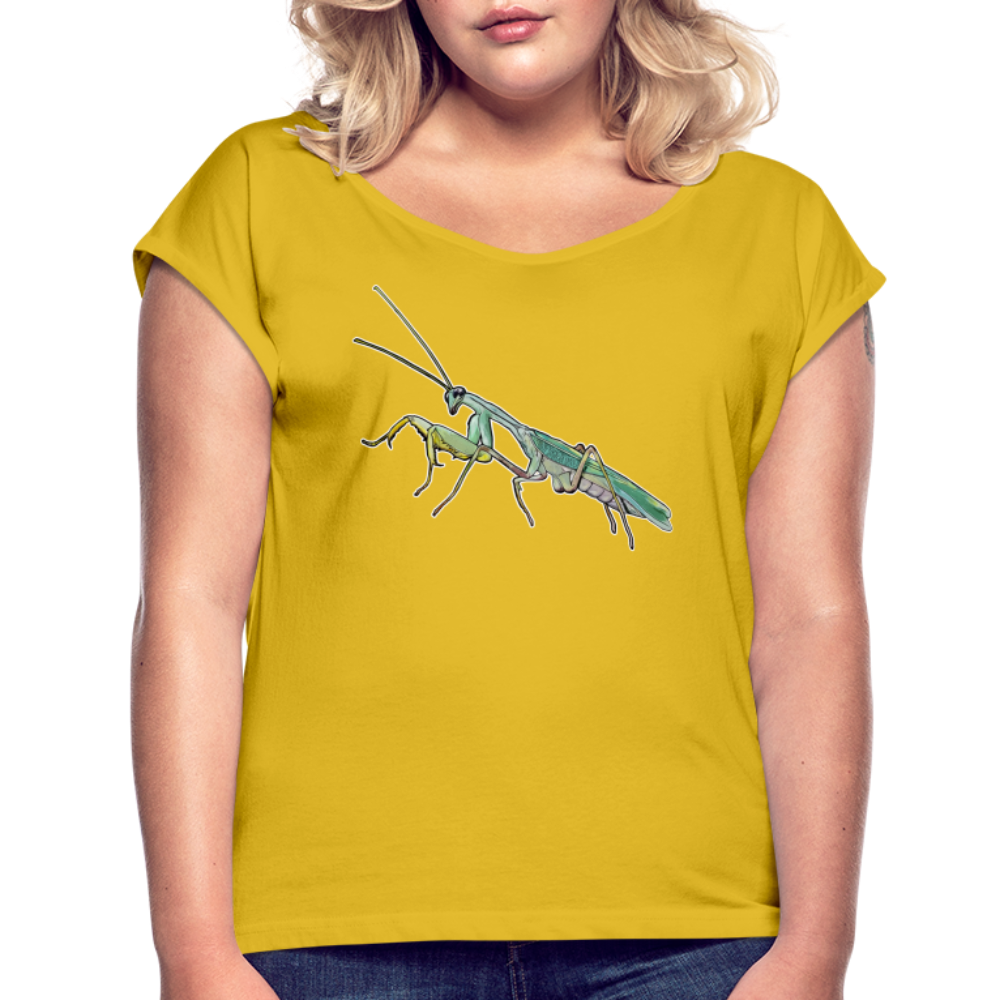 Frauen T-Shirt mit gerollten Ärmeln Sphodromantis lineola male - Senfgelb