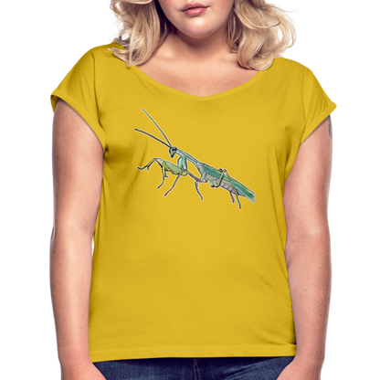 Frauen T-Shirt mit gerollten Ärmeln Sphodromantis lineola male - Senfgelb