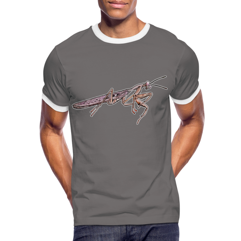 Männer Kontrast-T-Shirt Rhombodera kirbyi male - Dunkelgrau/Weiß