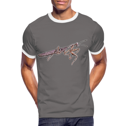 Männer Kontrast-T-Shirt Rhombodera kirbyi male - Dunkelgrau/Weiß