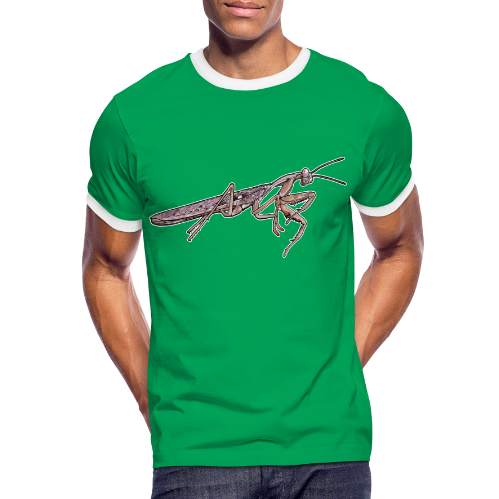 Männer Kontrast-T-Shirt Rhombodera kirbyi male - Kelly Green/Weiß