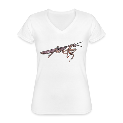 Frauen-T-Shirt mit V-Ausschnitt Rhombodera kirbyi male - weiß