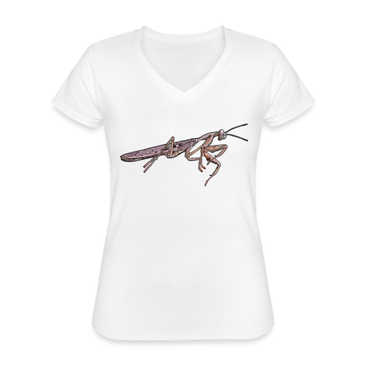 Frauen-T-Shirt mit V-Ausschnitt Rhombodera kirbyi male - weiß