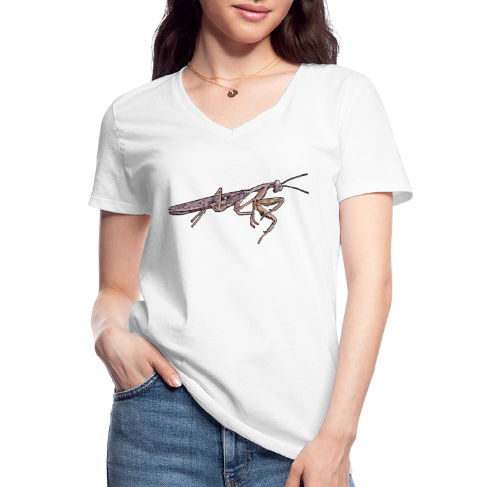 Frauen-T-Shirt mit V-Ausschnitt Rhombodera kirbyi male - weiß