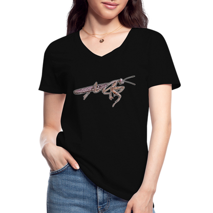 Frauen-T-Shirt mit V-Ausschnitt Rhombodera kirbyi male - Schwarz