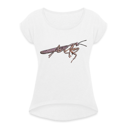 Frauen T-Shirt mit gerollten Ärmeln Rhombodera kirbyi male - weiß