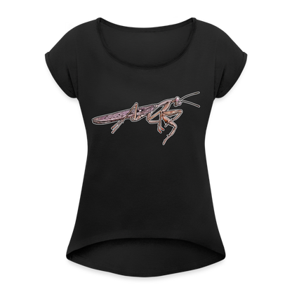 Frauen T-Shirt mit gerollten Ärmeln Rhombodera kirbyi male - Schwarz