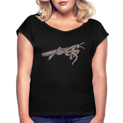Frauen T-Shirt mit gerollten Ärmeln Rhombodera kirbyi male - Schwarz