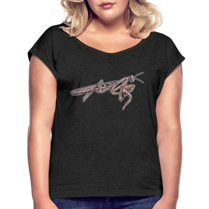 Frauen T-Shirt mit gerollten Ärmeln Rhombodera kirbyi male - Schwarz meliert