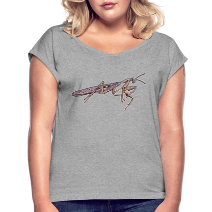 Frauen T-Shirt mit gerollten Ärmeln Rhombodera kirbyi male - Grau meliert