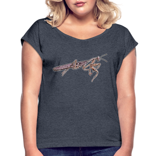 Frauen T-Shirt mit gerollten Ärmeln Rhombodera kirbyi male - Navy meliert