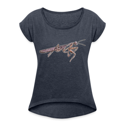 Frauen T-Shirt mit gerollten Ärmeln Rhombodera kirbyi male - Navy meliert