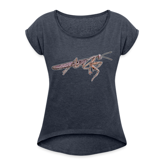 Frauen T-Shirt mit gerollten Ärmeln Rhombodera kirbyi male - Navy meliert