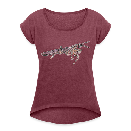 Frauen T-Shirt mit gerollten Ärmeln Rhombodera kirbyi male - Bordeauxrot meliert