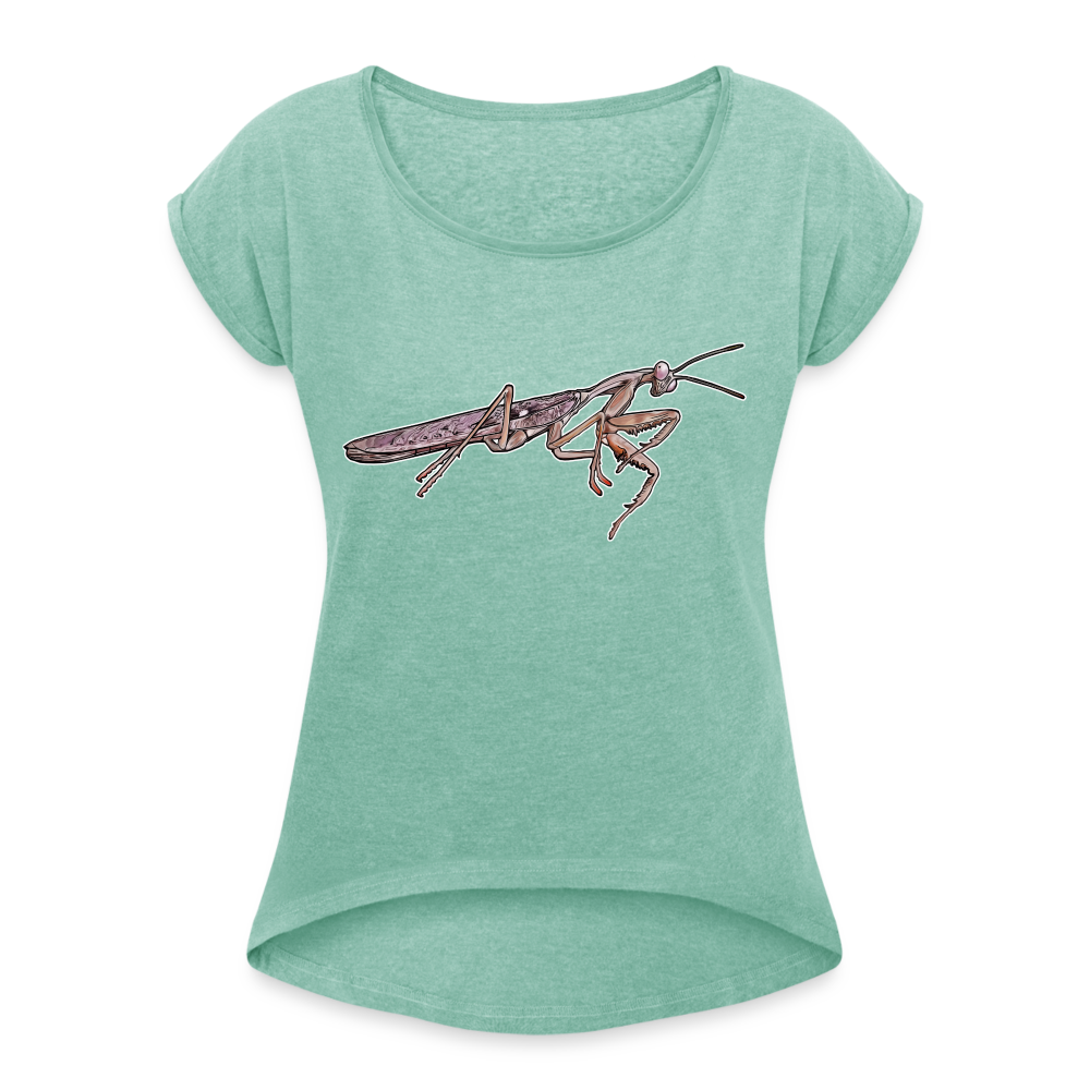 Frauen T-Shirt mit gerollten Ärmeln Rhombodera kirbyi male - Minze meliert