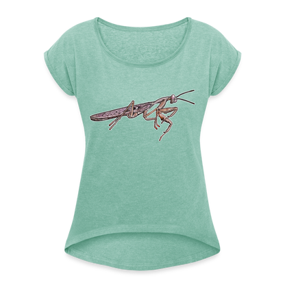 Frauen T-Shirt mit gerollten Ärmeln Rhombodera kirbyi male - Minze meliert