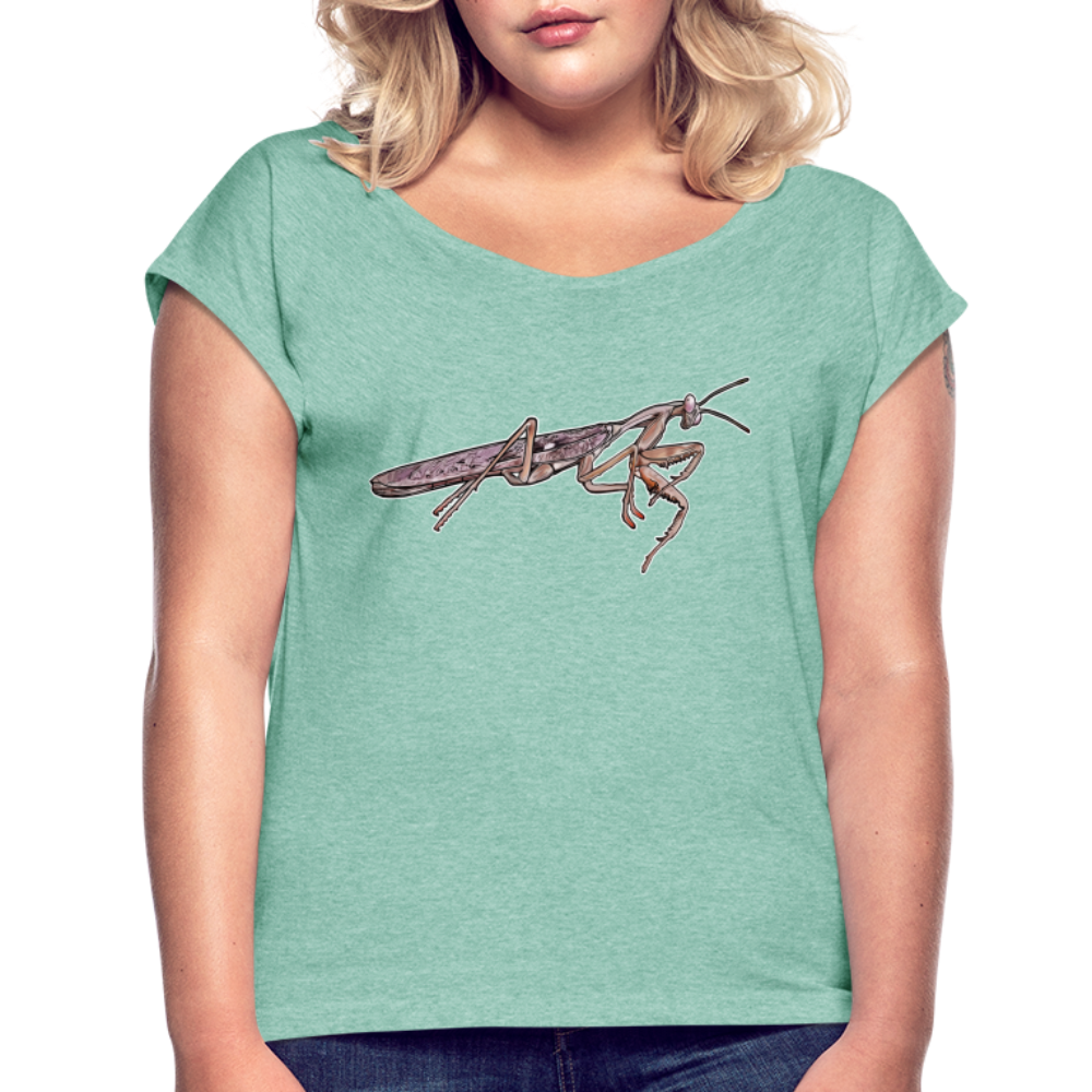 Frauen T-Shirt mit gerollten Ärmeln Rhombodera kirbyi male - Minze meliert