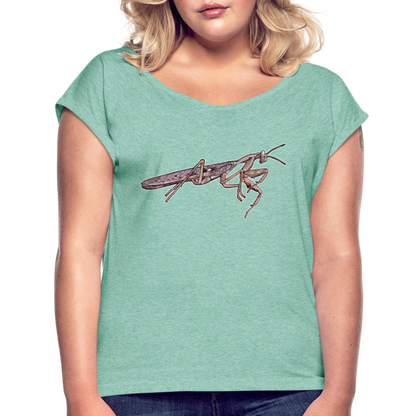 Frauen T-Shirt mit gerollten Ärmeln Rhombodera kirbyi male - Minze meliert