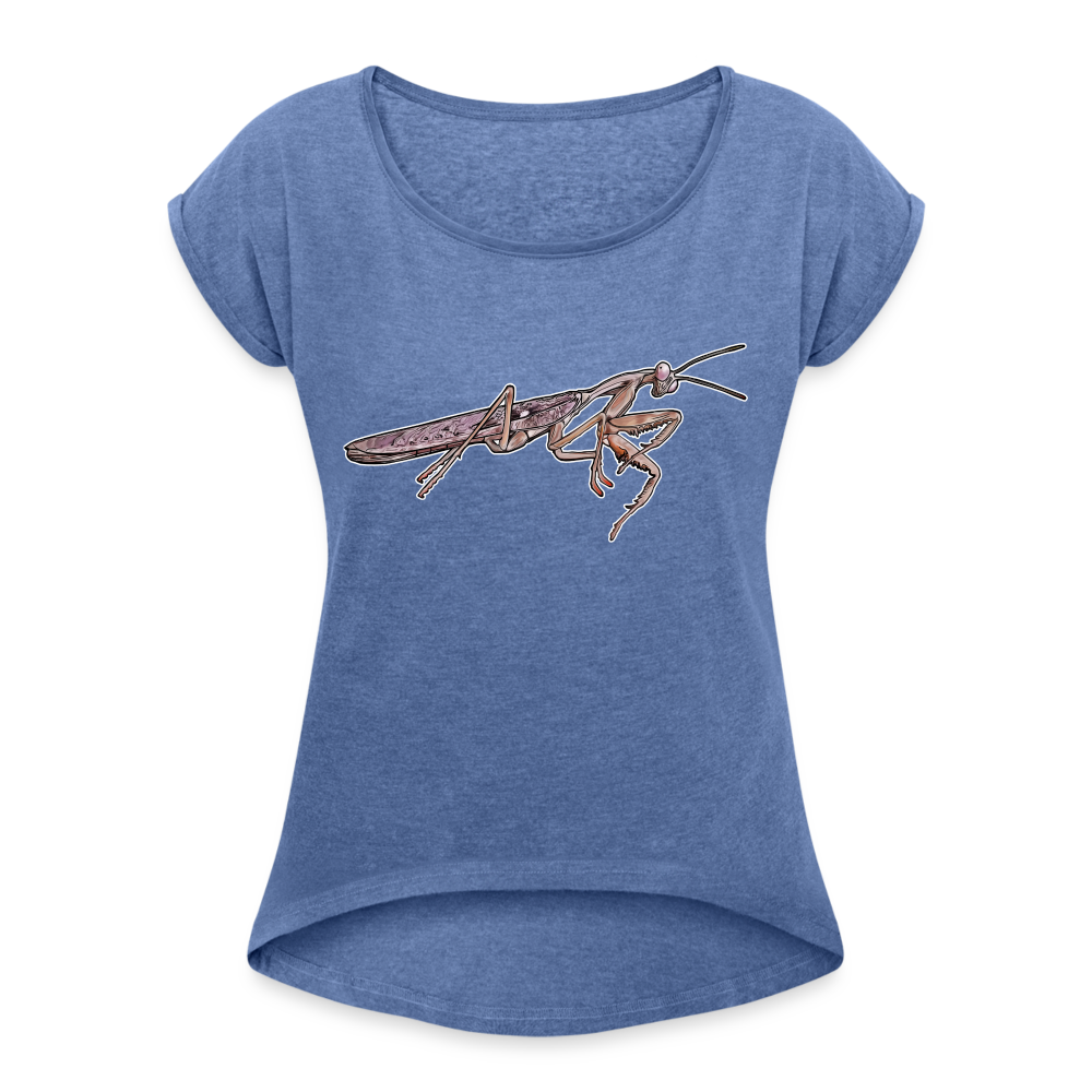 Frauen T-Shirt mit gerollten Ärmeln Rhombodera kirbyi male - Denim meliert