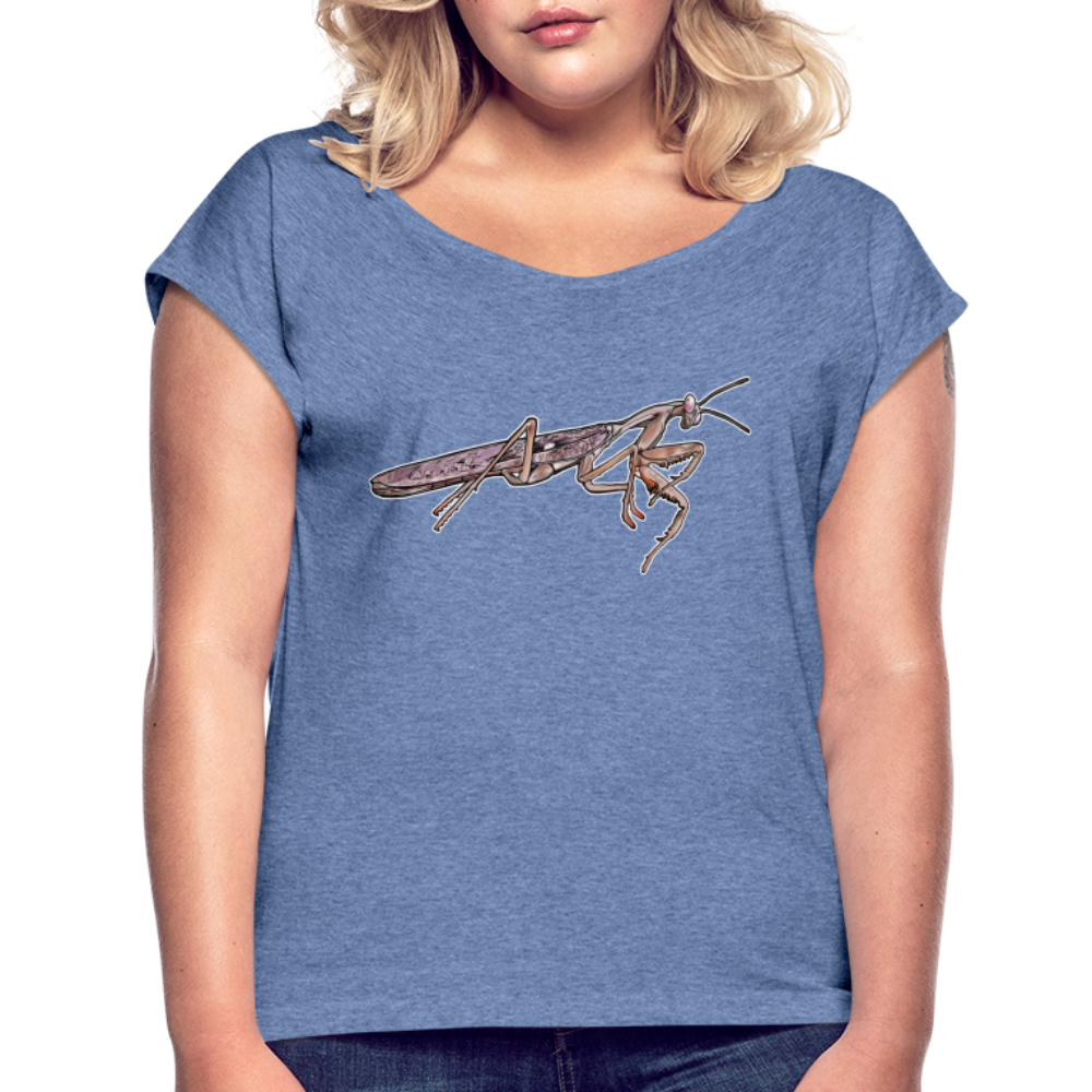 Frauen T-Shirt mit gerollten Ärmeln Rhombodera kirbyi male - Denim meliert