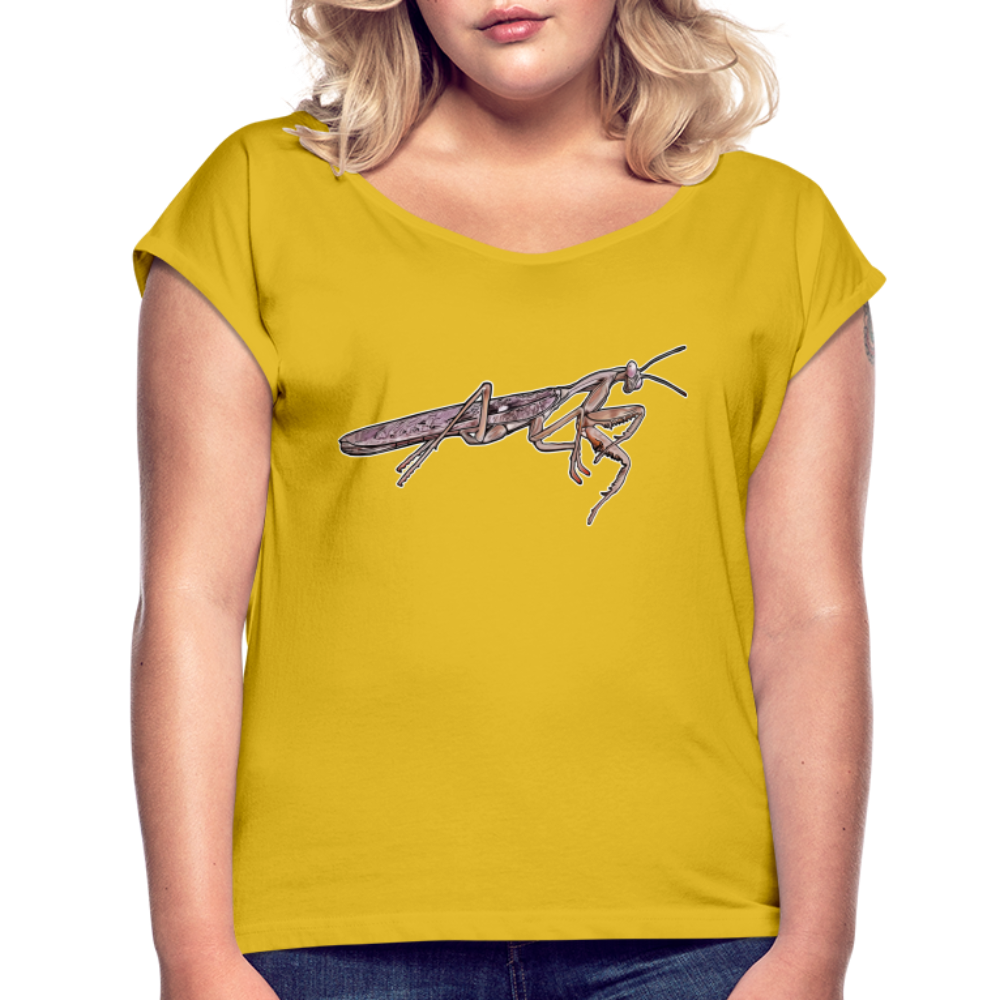 Frauen T-Shirt mit gerollten Ärmeln Rhombodera kirbyi male - Senfgelb