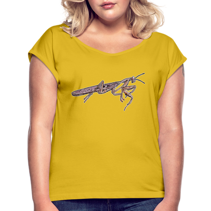 Frauen T-Shirt mit gerollten Ärmeln Rhombodera kirbyi male - Senfgelb