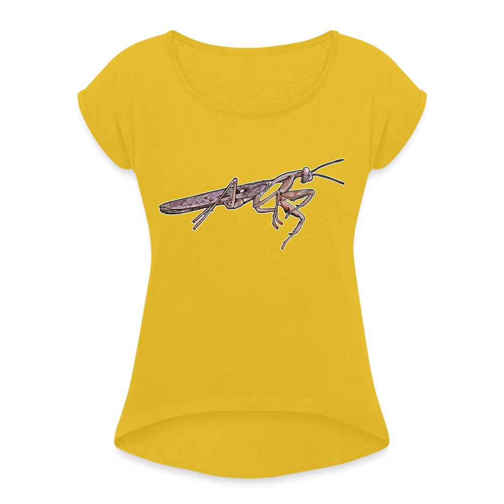 Frauen T-Shirt mit gerollten Ärmeln Rhombodera kirbyi male - Senfgelb