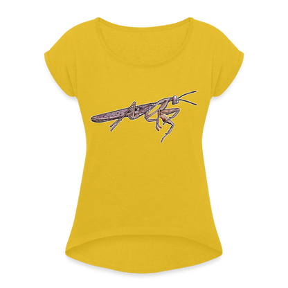 Frauen T-Shirt mit gerollten Ärmeln Rhombodera kirbyi male - Senfgelb