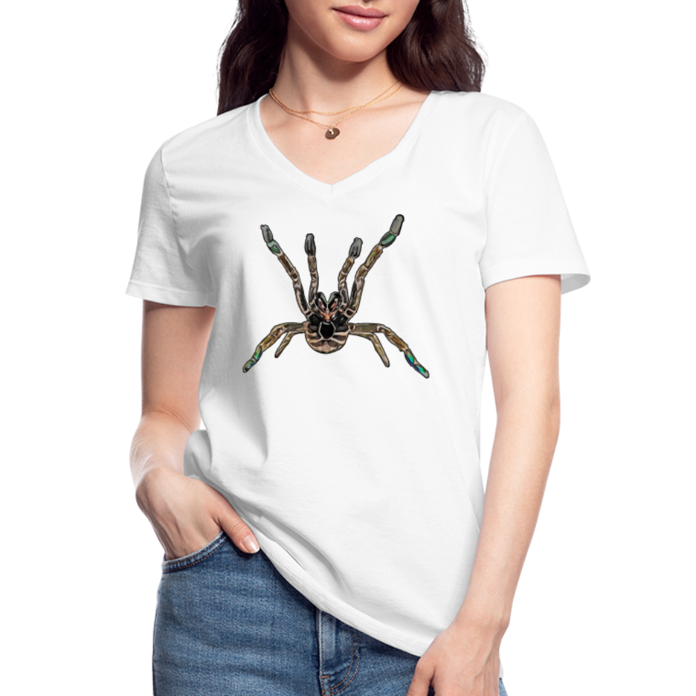 Frauen-T-Shirt mit V-Ausschnitt Pterinochilus murinus tcf - weiß