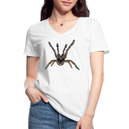 Frauen-T-Shirt mit V-Ausschnitt Pterinochilus murinus tcf - weiß