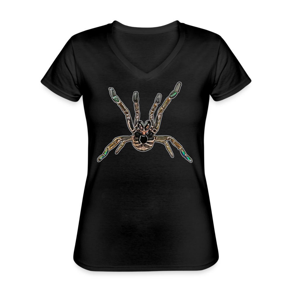 Frauen-T-Shirt mit V-Ausschnitt Pterinochilus murinus tcf - Schwarz