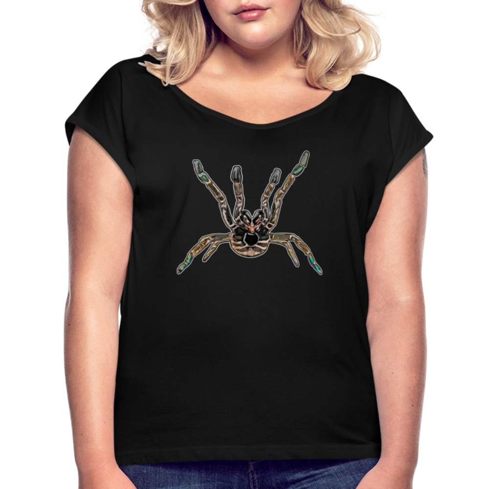 Frauen T-Shirt mit gerollten Ärmeln Pterinochilus murinus tcf - Schwarz
