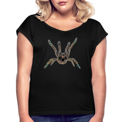 Frauen T-Shirt mit gerollten Ärmeln Pterinochilus murinus tcf - Schwarz