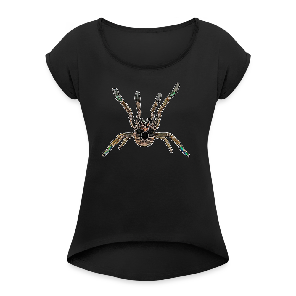 Frauen T-Shirt mit gerollten Ärmeln Pterinochilus murinus tcf - Schwarz