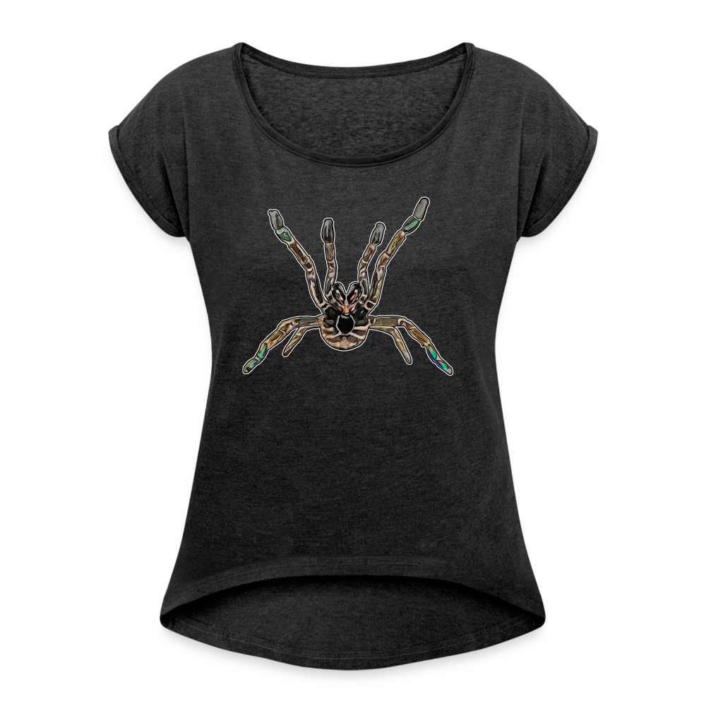 Frauen T-Shirt mit gerollten Ärmeln Pterinochilus murinus tcf - Schwarz meliert
