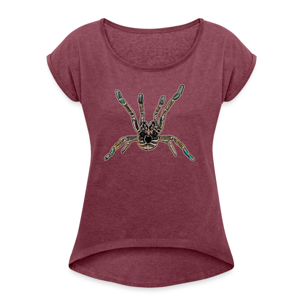 Frauen T-Shirt mit gerollten Ärmeln Pterinochilus murinus tcf - Bordeauxrot meliert