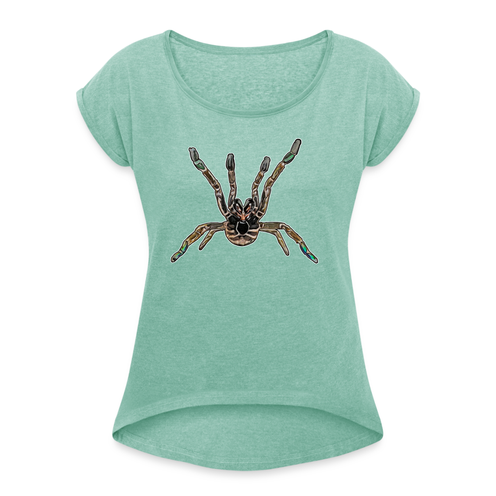 Frauen T-Shirt mit gerollten Ärmeln Pterinochilus murinus tcf - Minze meliert