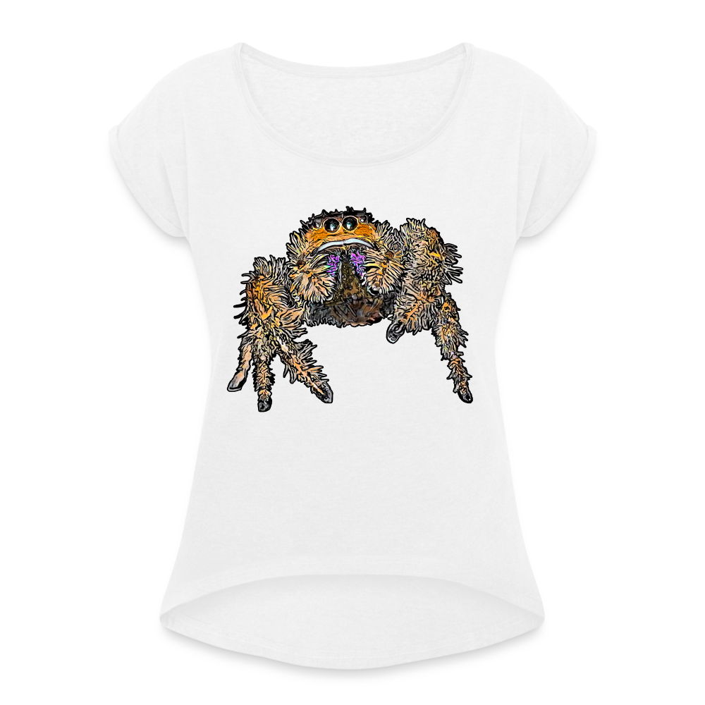 Frauen T-Shirt mit gerollten Ärmeln Phidippus regius Everglades female - weiß