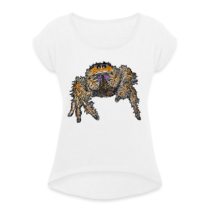 Frauen T-Shirt mit gerollten Ärmeln Phidippus regius Everglades female - weiß