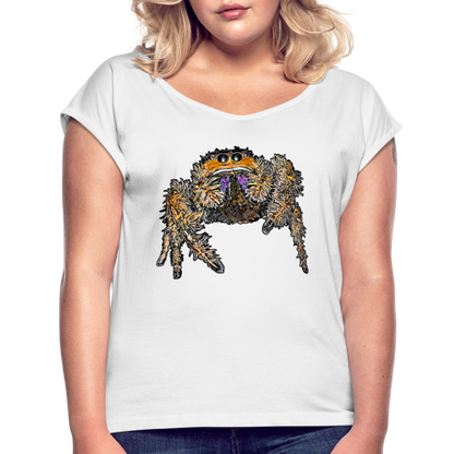 Frauen T-Shirt mit gerollten Ärmeln Phidippus regius Everglades female - weiß