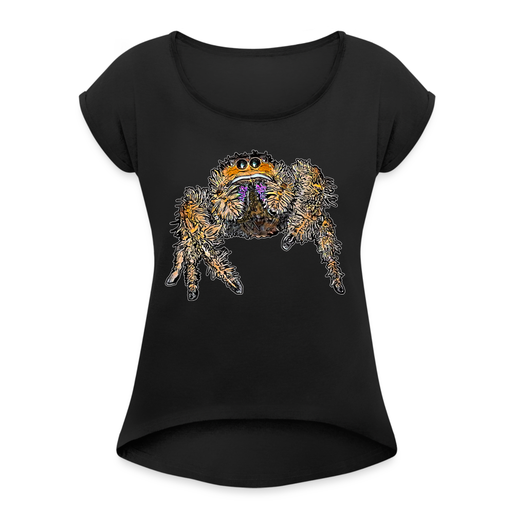 Frauen T-Shirt mit gerollten Ärmeln Phidippus regius Everglades female - Schwarz