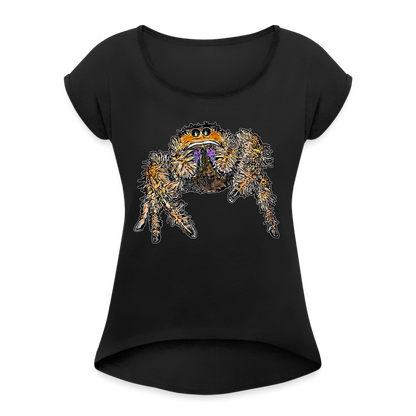 Frauen T-Shirt mit gerollten Ärmeln Phidippus regius Everglades female - Schwarz