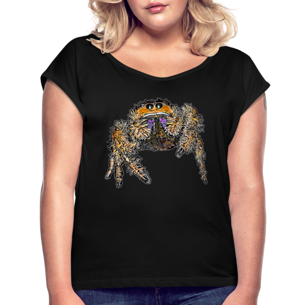 Frauen T-Shirt mit gerollten Ärmeln Phidippus regius Everglades female - Schwarz