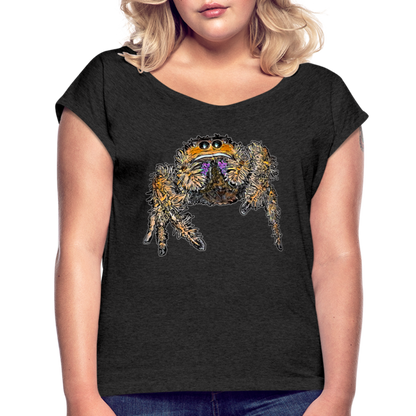 Frauen T-Shirt mit gerollten Ärmeln Phidippus regius Everglades female - Schwarz meliert