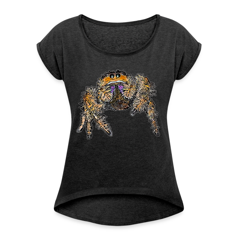 Frauen T-Shirt mit gerollten Ärmeln Phidippus regius Everglades female - Schwarz meliert
