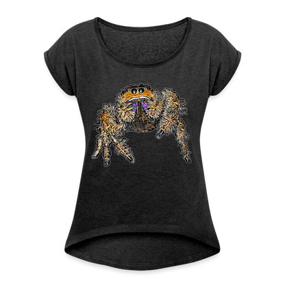 Frauen T-Shirt mit gerollten Ärmeln Phidippus regius Everglades female - Schwarz meliert