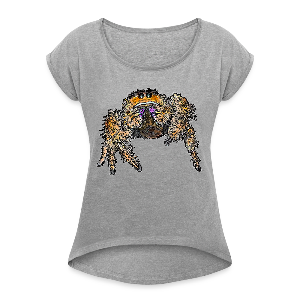 Frauen T-Shirt mit gerollten Ärmeln Phidippus regius Everglades female - Grau meliert
